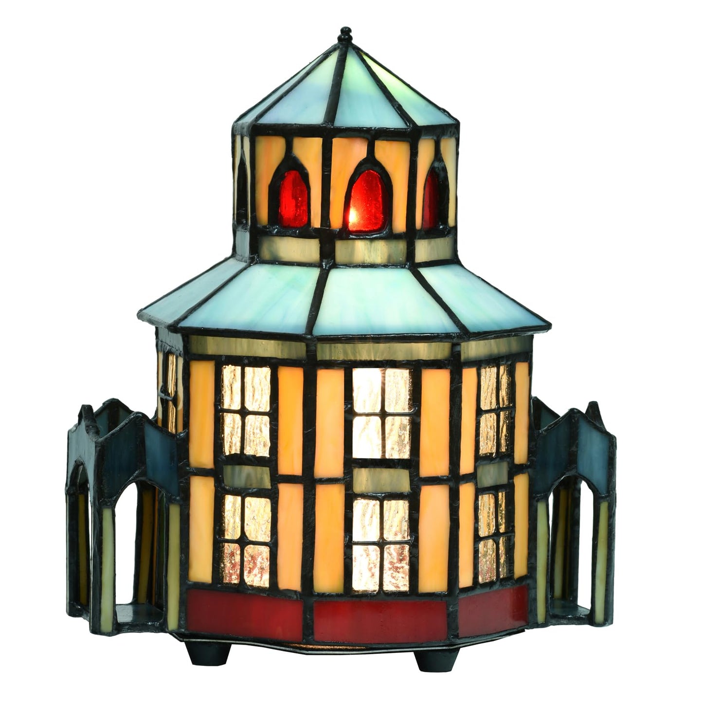 HomeBeauty A0005 Tiffany Lighthouse Lamp Stained Glass LED Accent Table Lamp, Christmas Table Decorations for Living Room Tabletop Party, 6" W x 8" H, LED and Remote Control Included (Opera House)