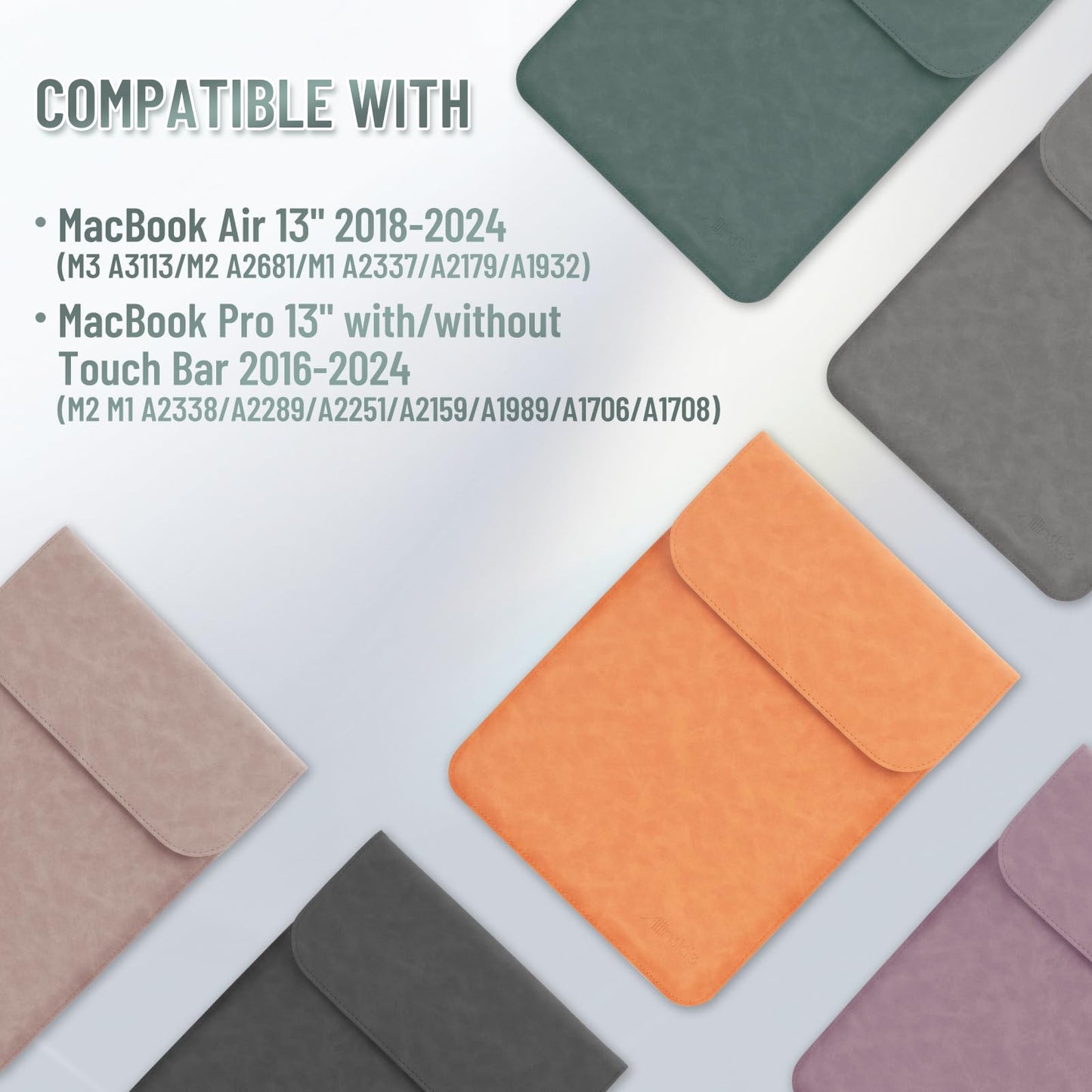 Allinside 13 inch Laptop Sleeve Case for MacBook Neo A18 Pro/MacBook Air 13 2018-2026/MacBook Pro 13 2016-2022, Waterproof PU Suede Leather Laptop Sleeve Bag Protective Vertical Case Cover, Dark Green