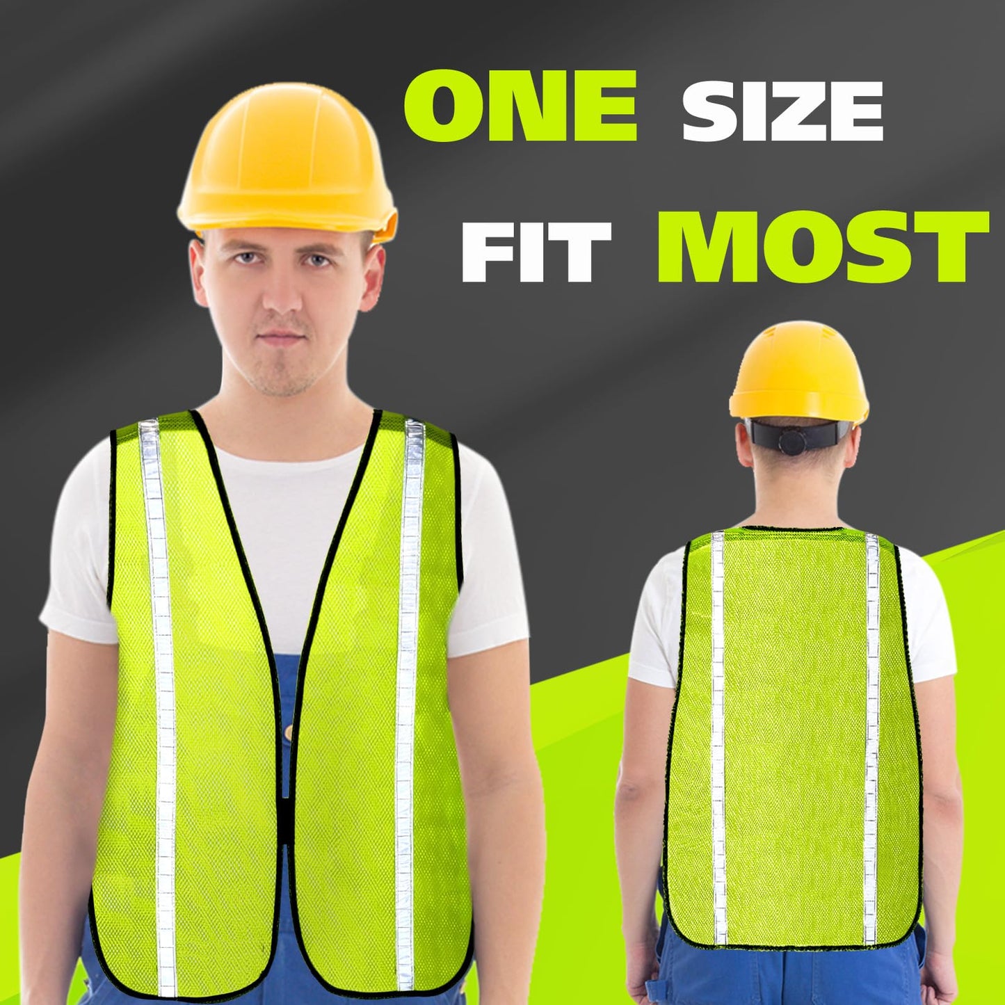 Jecery 20 Packs High Visibility Vest Safety Reflective Hi Visibility Mesh Vest Lightweight Neon Universal Size for Men Work Outdoor (M)