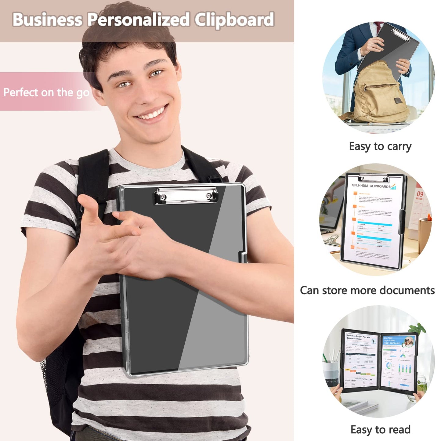 SFLHHDM Clipboard with Storage,Heavy Duty Clip Boards 8.5x11 with 2 Storage Case,Clear Visible Panel Storage Clipboards,Side Opening Nursing Clipboard Folder for Office Supplies-Black