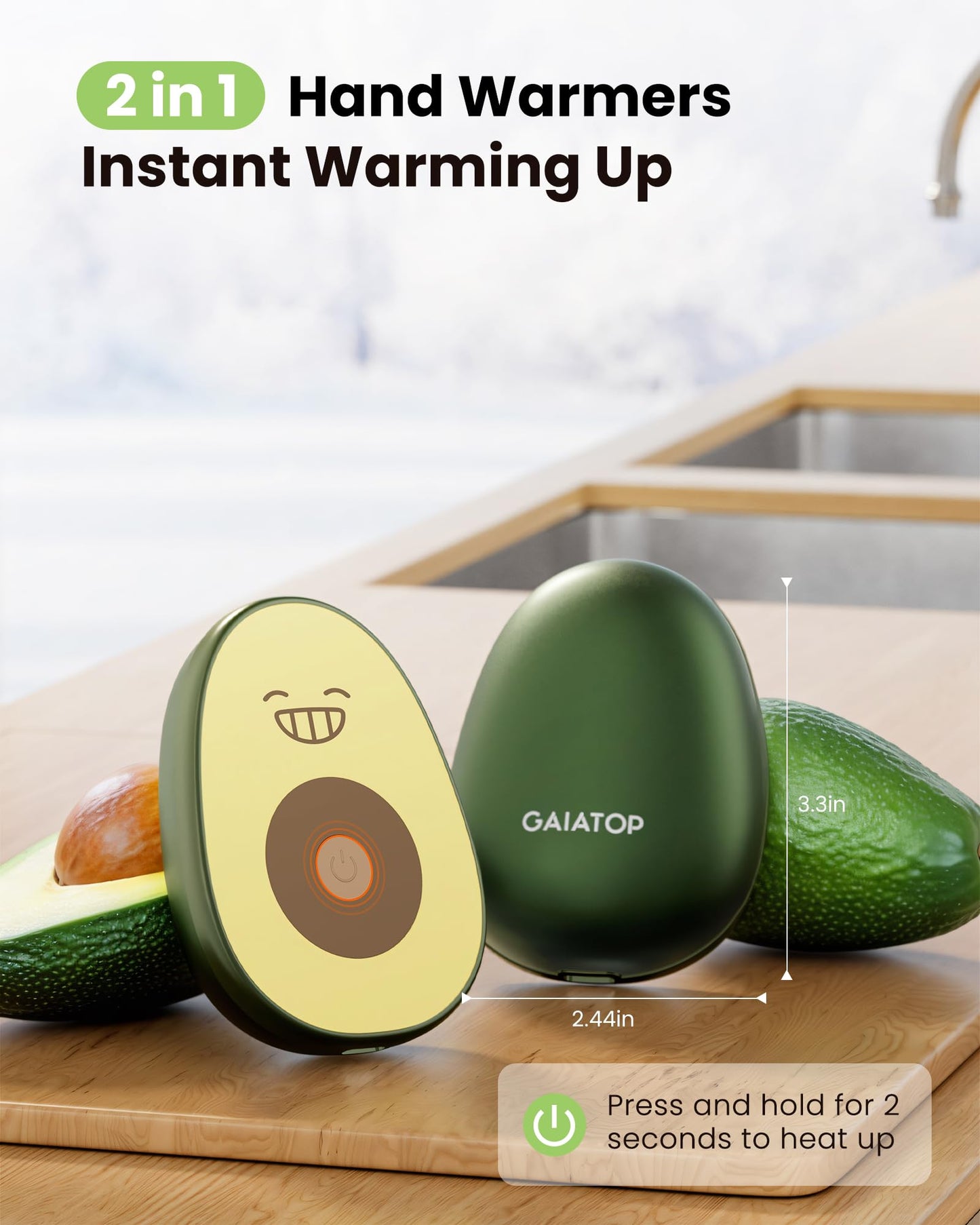 Gaiatop Hand Warmers Rechargeable 2 Pack, Magnetic 3 Settings Fast Heating Avocados Shape, Electric Portable Pocket Heater, Reusable Hot Hands Gifts for Women Men Outdoor Camping Hunting Golf
