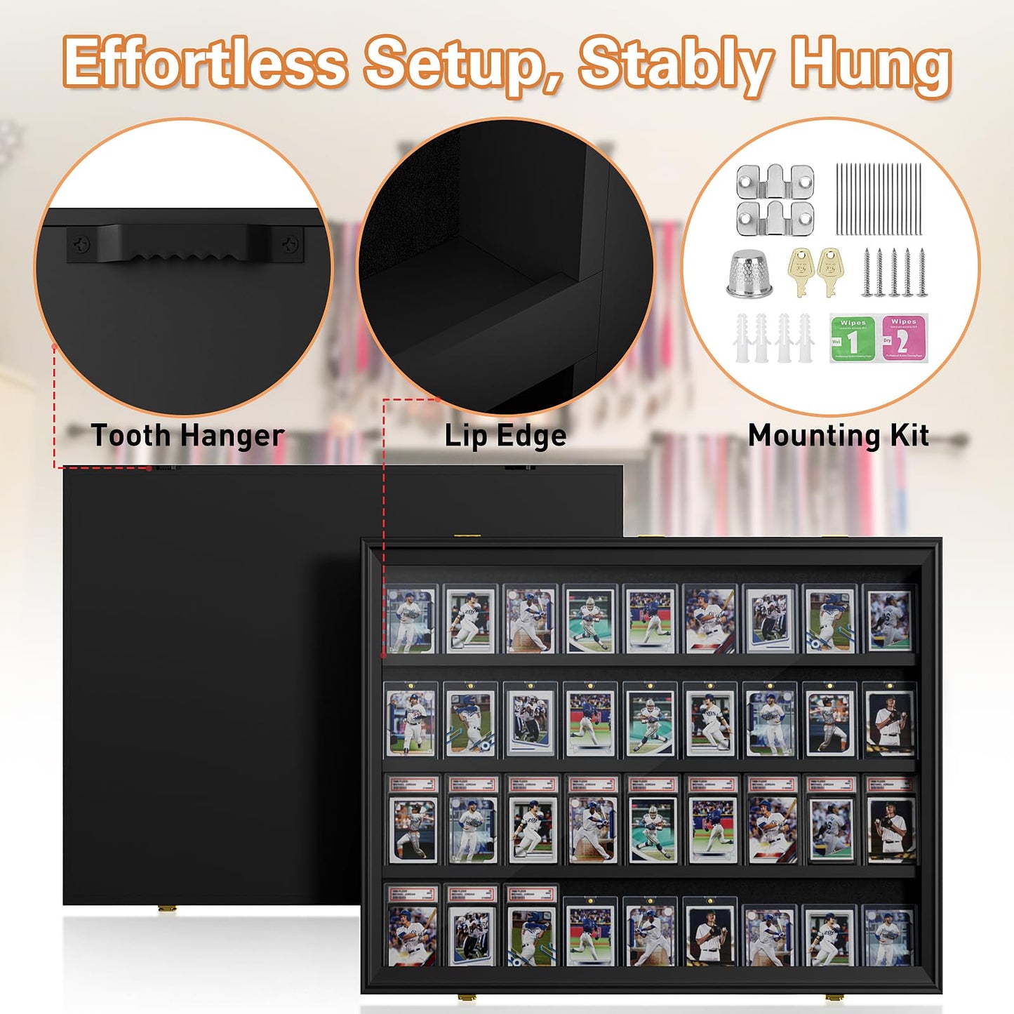 Mlikero Baseball Card Display Case, 36 Graded Card Display Frame Lockable, Trading Card Display with UV Protection Sports Card Display Case for Baseball Cards, Football Cards, Sports Cards