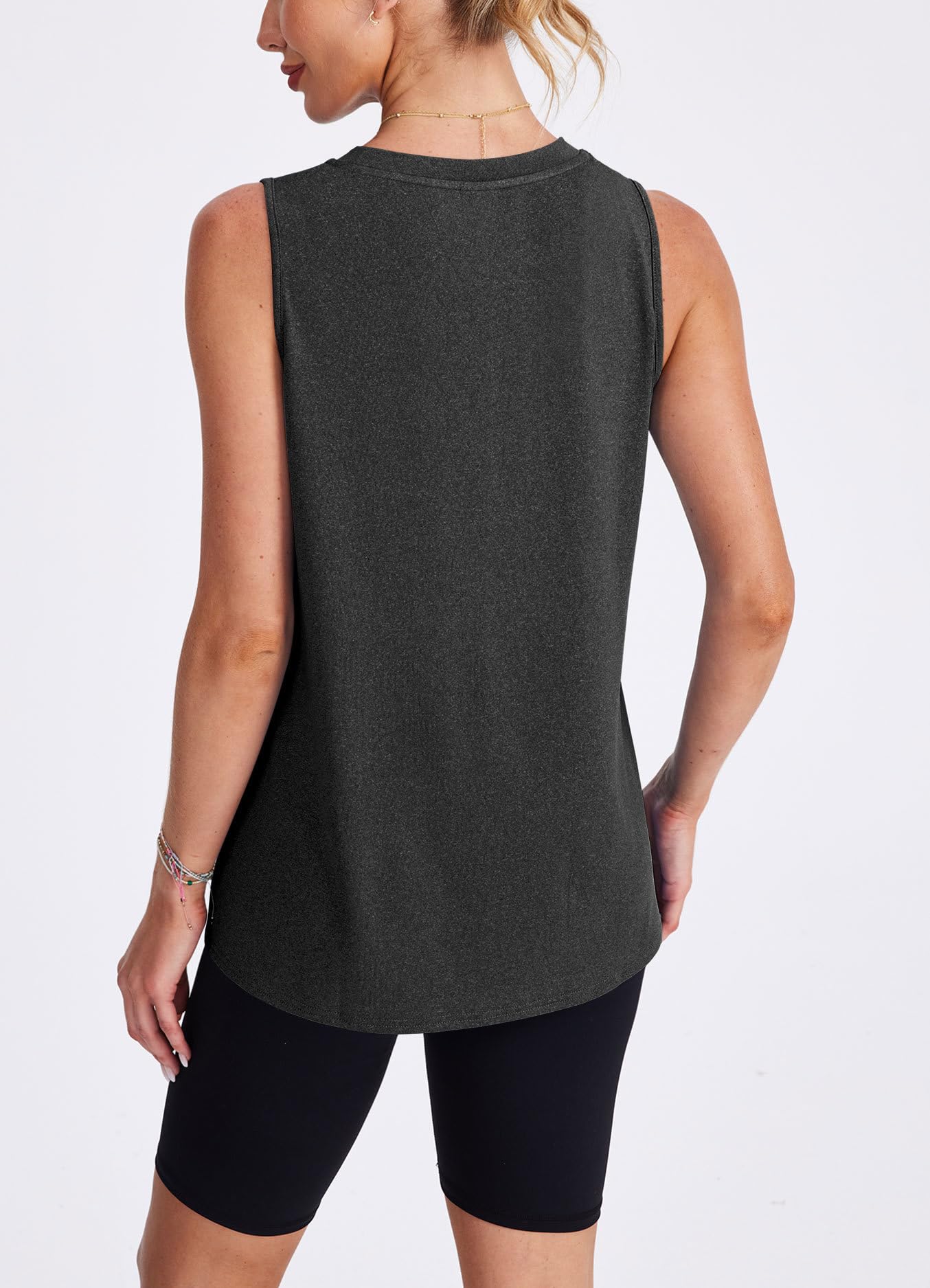Women's Workout Tops Crew Neck Athletic Tank Tops Sleeveless Loose Fit Yoga Running Gym Shirts for Women Black L