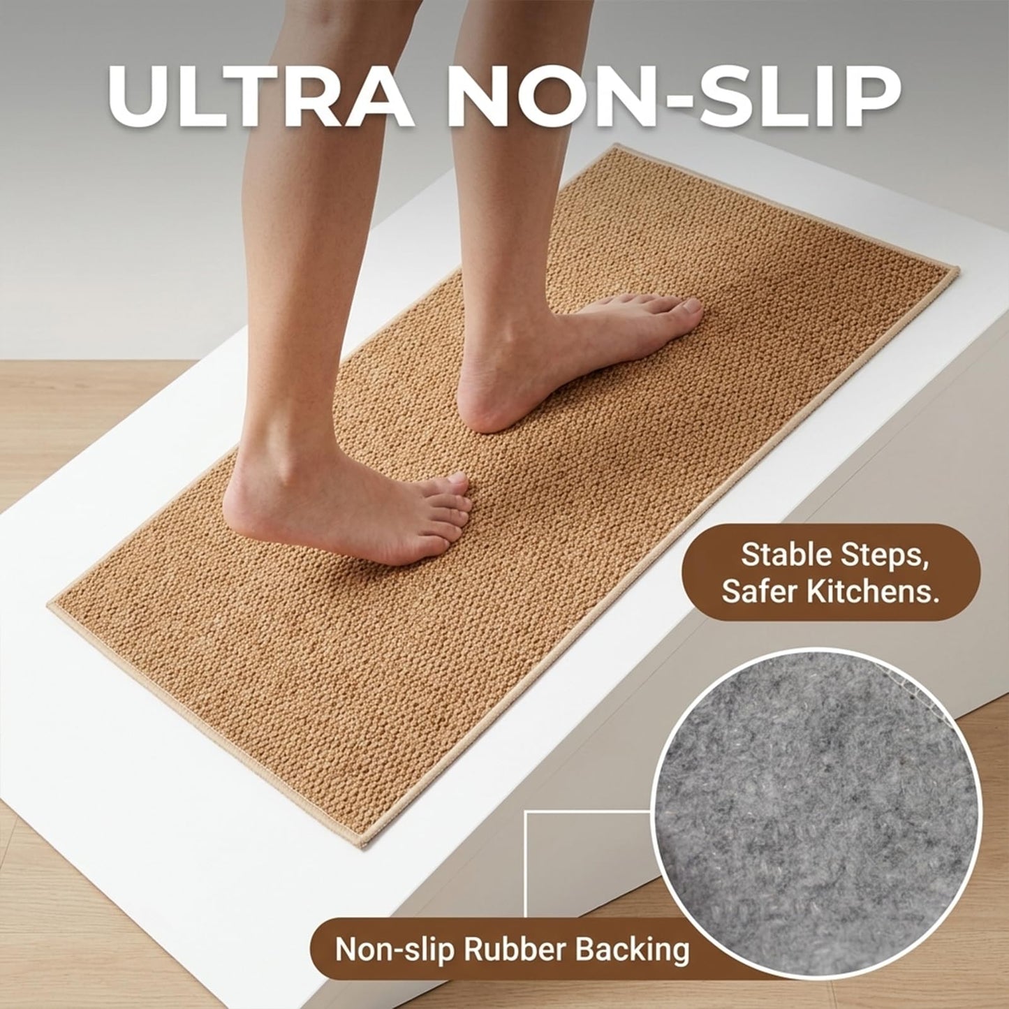 Lenvise Kitchen Rugs 17"x30", Non-Slip Kitchen Mats for Floor, Machine Washable Absorbent Kitchen Runner, Stain Resistant Rug with Rubber Backing for Kitchen, Hallway, Laundry & Sink, Camel