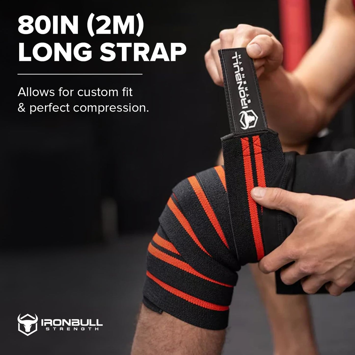 Knee Wraps for Weightlifting - 80" Elastic Knee Straps for Squats and Weight Lifting - Lifting Knee Wraps for Strength & Compression Wrap - Knee Support for Squatting, Powerlifting, Gym (Black/Red)