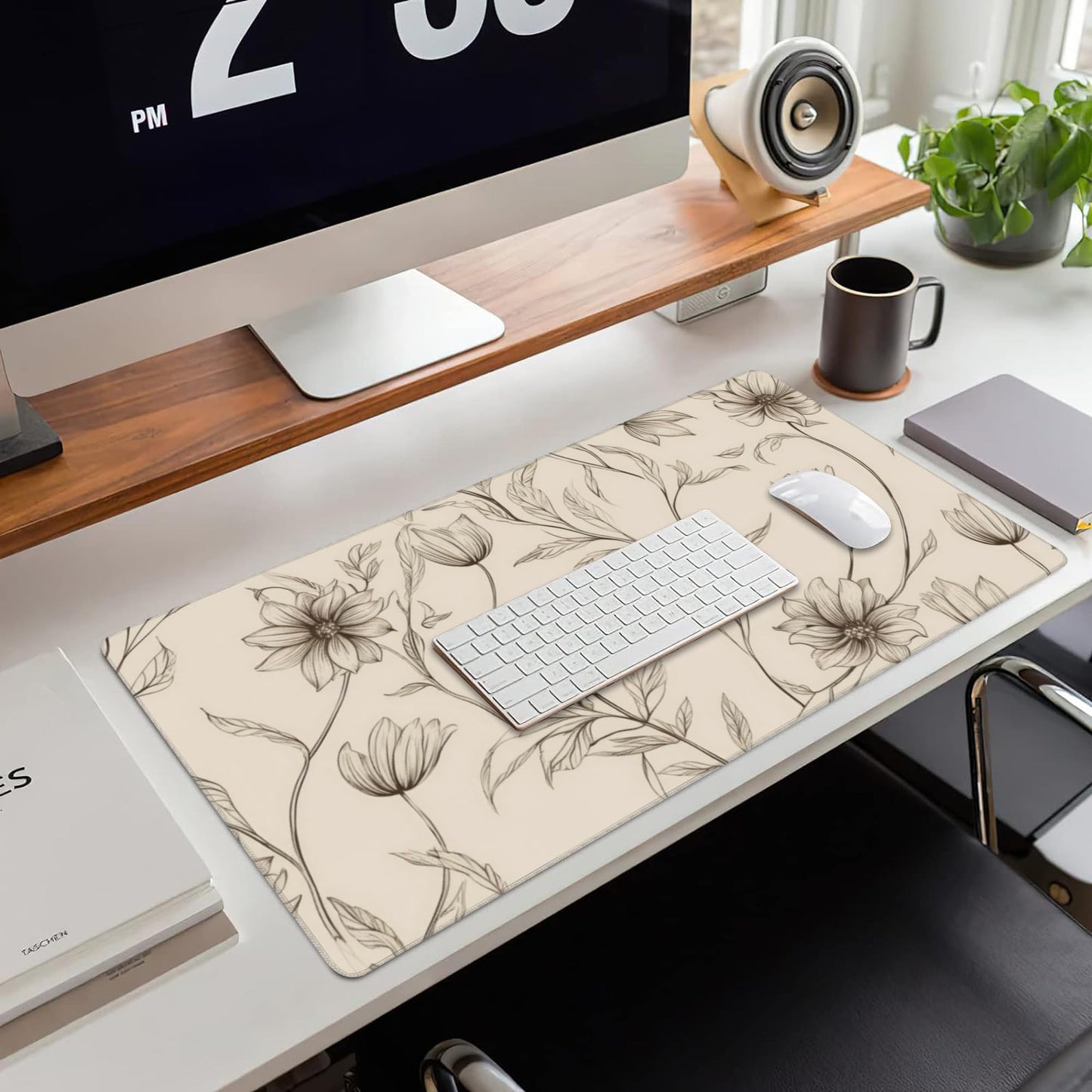 XXL Mouse Pad,Minimalist Flowers Large Gaming Mouse Pad,Abstract line Floral Desk Mat for Desktop,Extended Big Computer Keyboard Desk Pad with Non-Slip Base and Stitched Edges 35.4"x15.7"