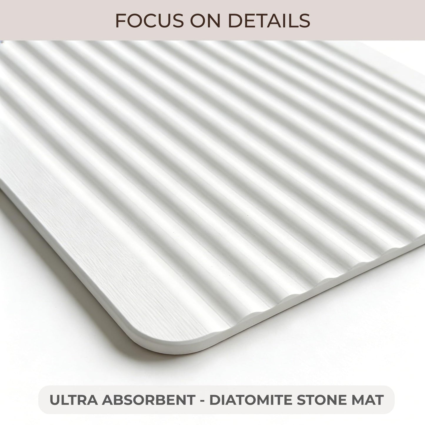 Maison Zozo Stone Bath Mat Diatomaceous Earth Shower Mat Non-Slip Ultra Absorbent Durable Stone Mats for Bathroom/Kitchen Fast-Drying Modern Design Easy to Clean (24''*16'' White)