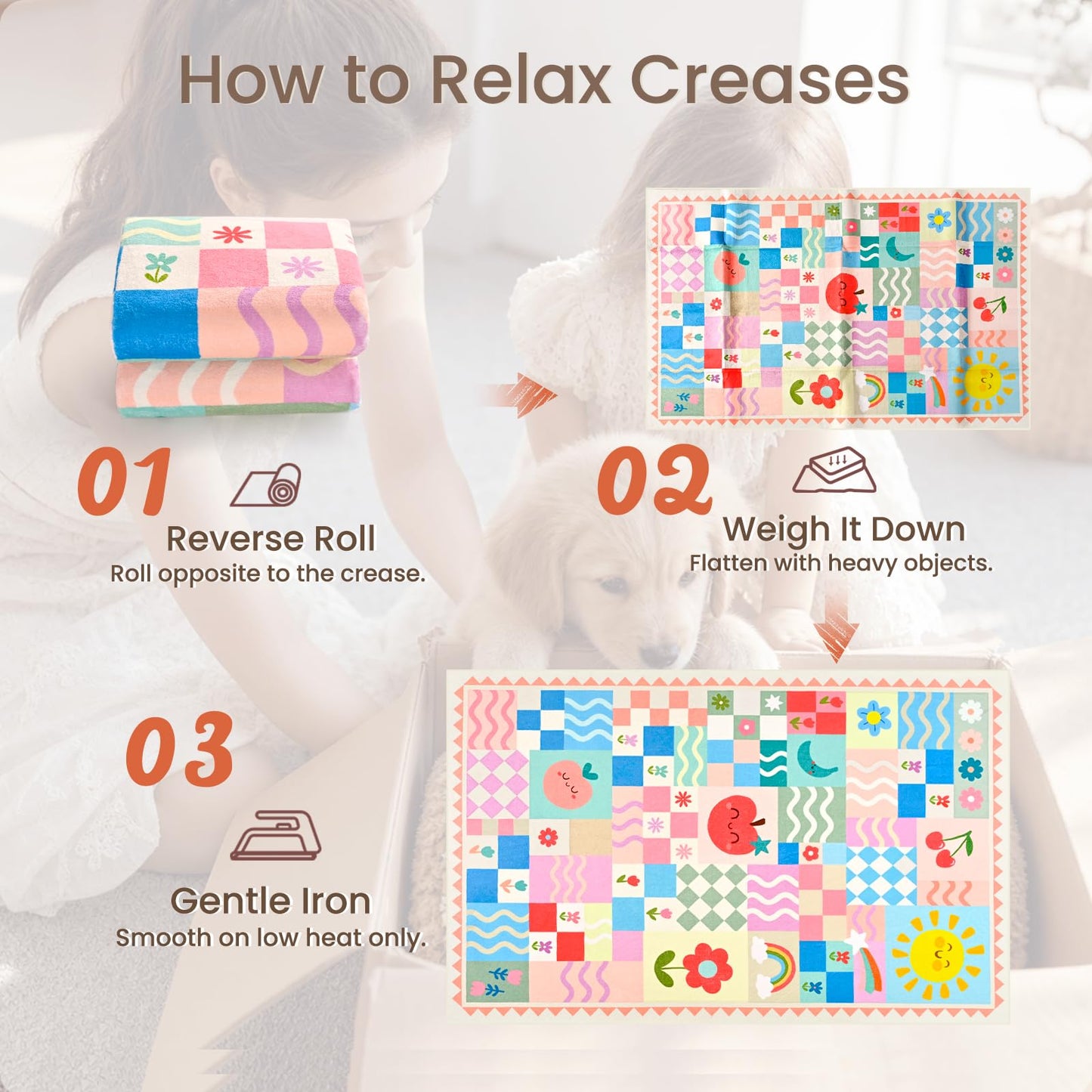3x5 Washable Kid Bedroom Rug for Girls, Pink Baby Nursery Area Rug, Soft Non-Slip Toddler Playroom Carpet, Cute Colorful Strawberry Fruit Rainbow Checkered