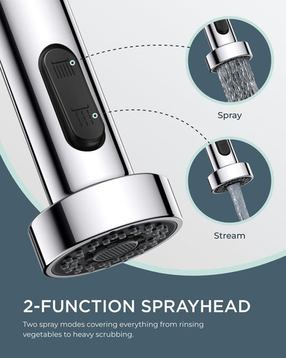 FORIOUS Kitchen Faucet with Pull Down Sprayer, Stainless Steel Commercial Single Handle Classic Spring Pull Out Sink Faucet for Pot Filler, Farmhouse Camper Bar Laundry Room, Chrome