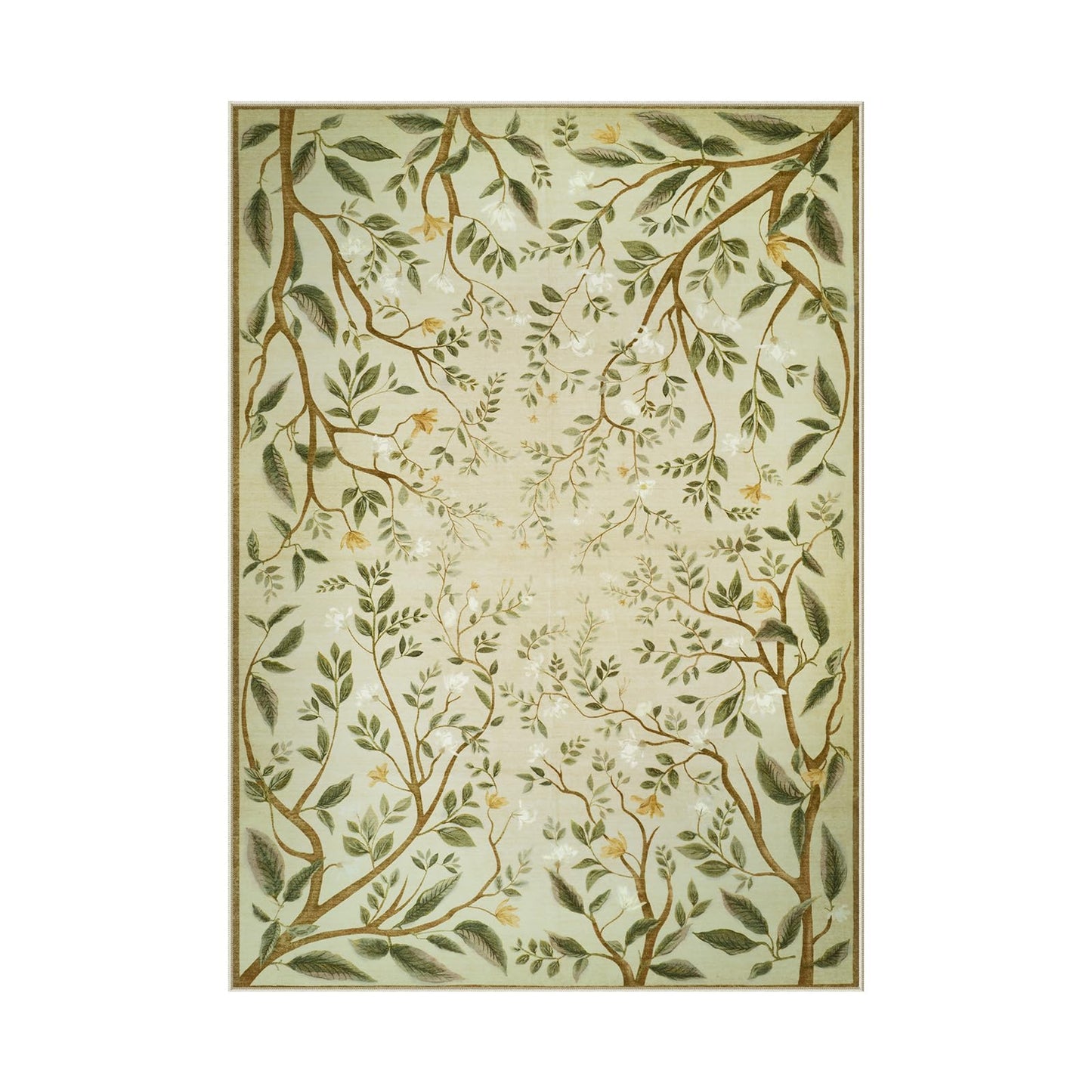 Collive Washable 5x7 Area Rugs, Green Living Room Bedroom Rug, Floral Forest Botanical Flourishing Vines Soft Non-Slip Stain Resistant Boho Carpet for Dining Room Office