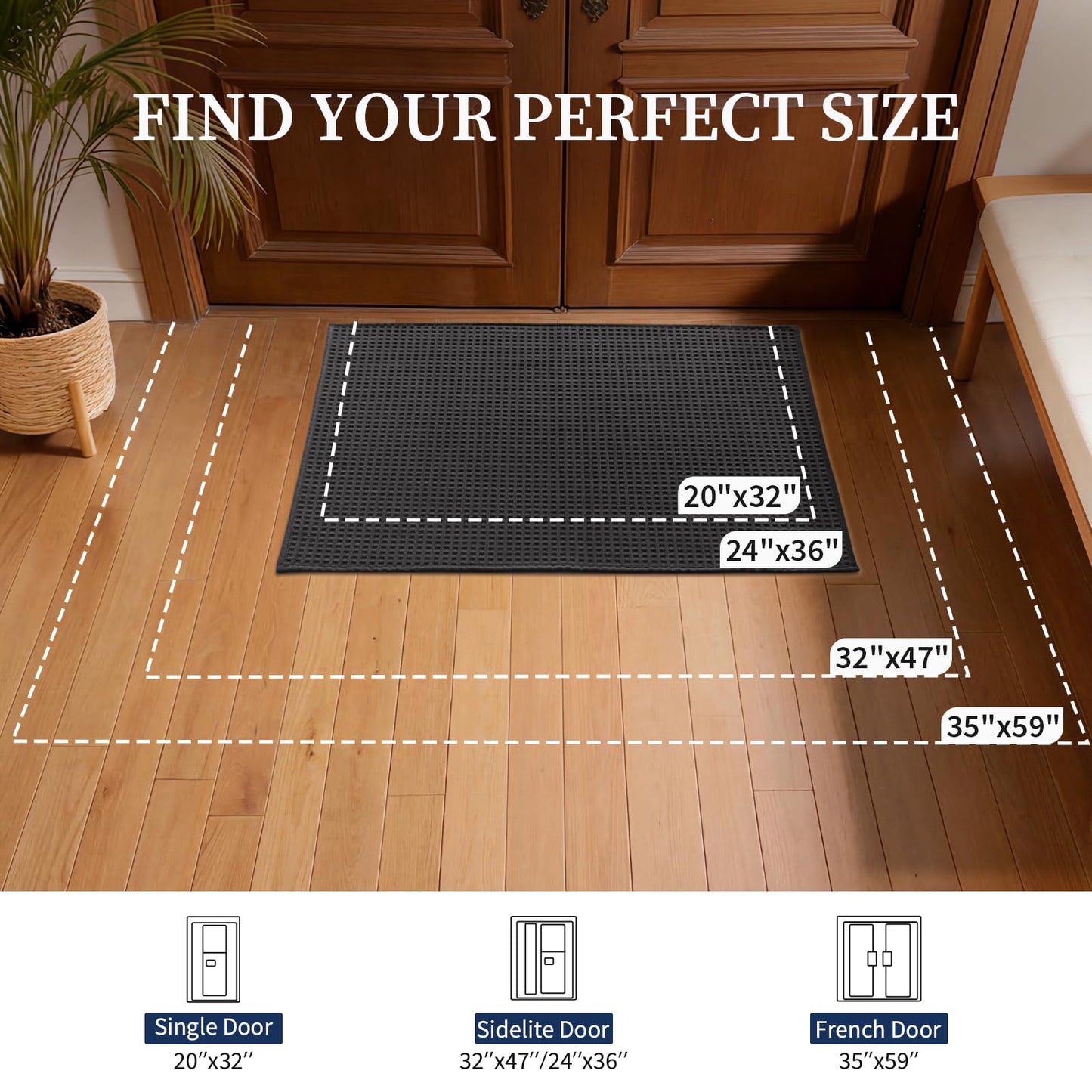 YIHOUSE Indoor Door Mat 24" x 36", Non-Slip Washable Entryway Mat, Dirt Trapper Absorbent Entrance Mat, Low Profile Floor Mat for Front/Back Door, Entryway, Dark Gray ﻿
