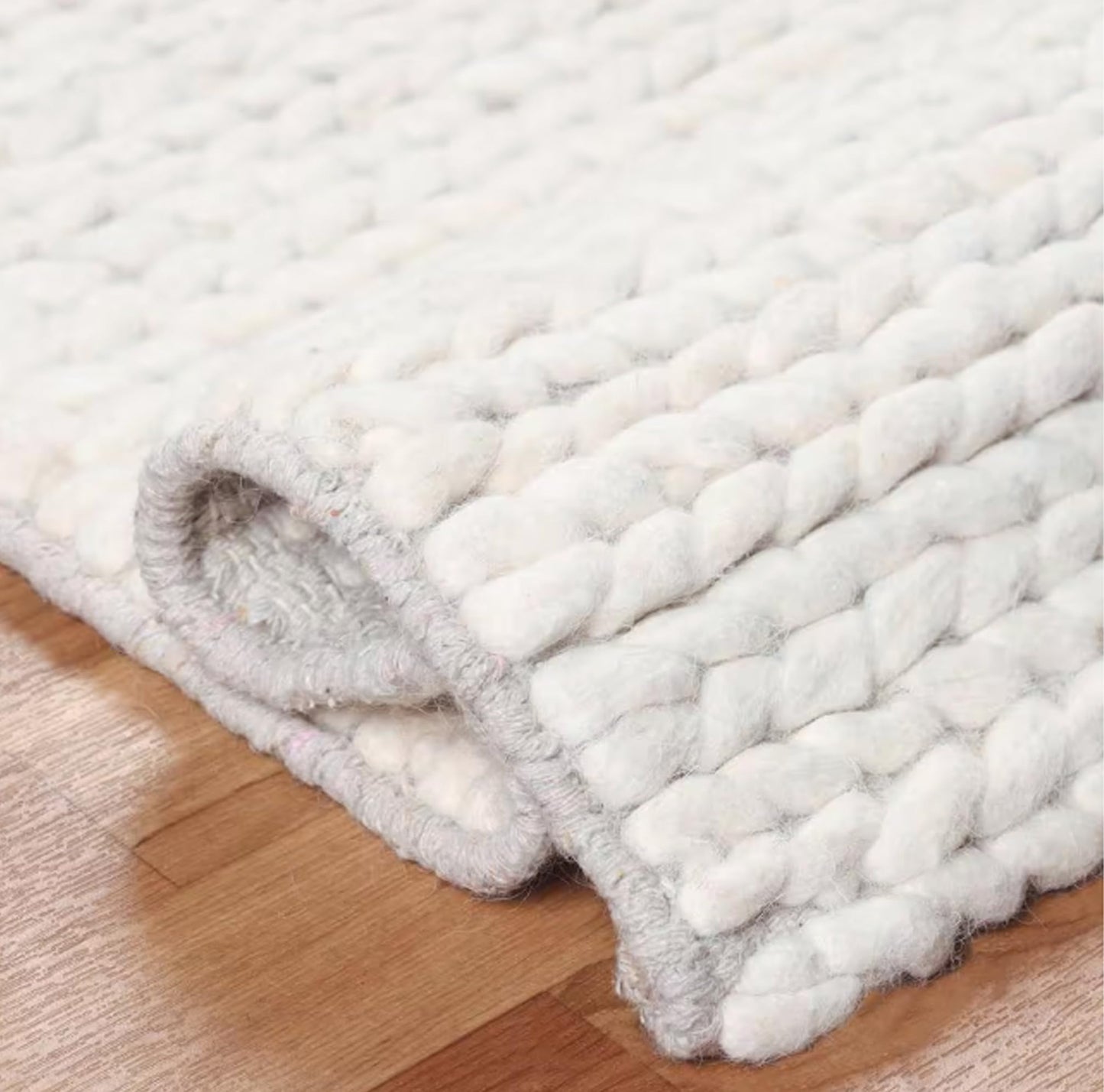 FRELISH DECOR Wool Cotton Area Rug for Living Room and Bedroom, 5'x8' Handwoven Braided Chunky Knit Cable Rugs, Farmhouse Contemporary Area Rug: Wool Ivory Premium