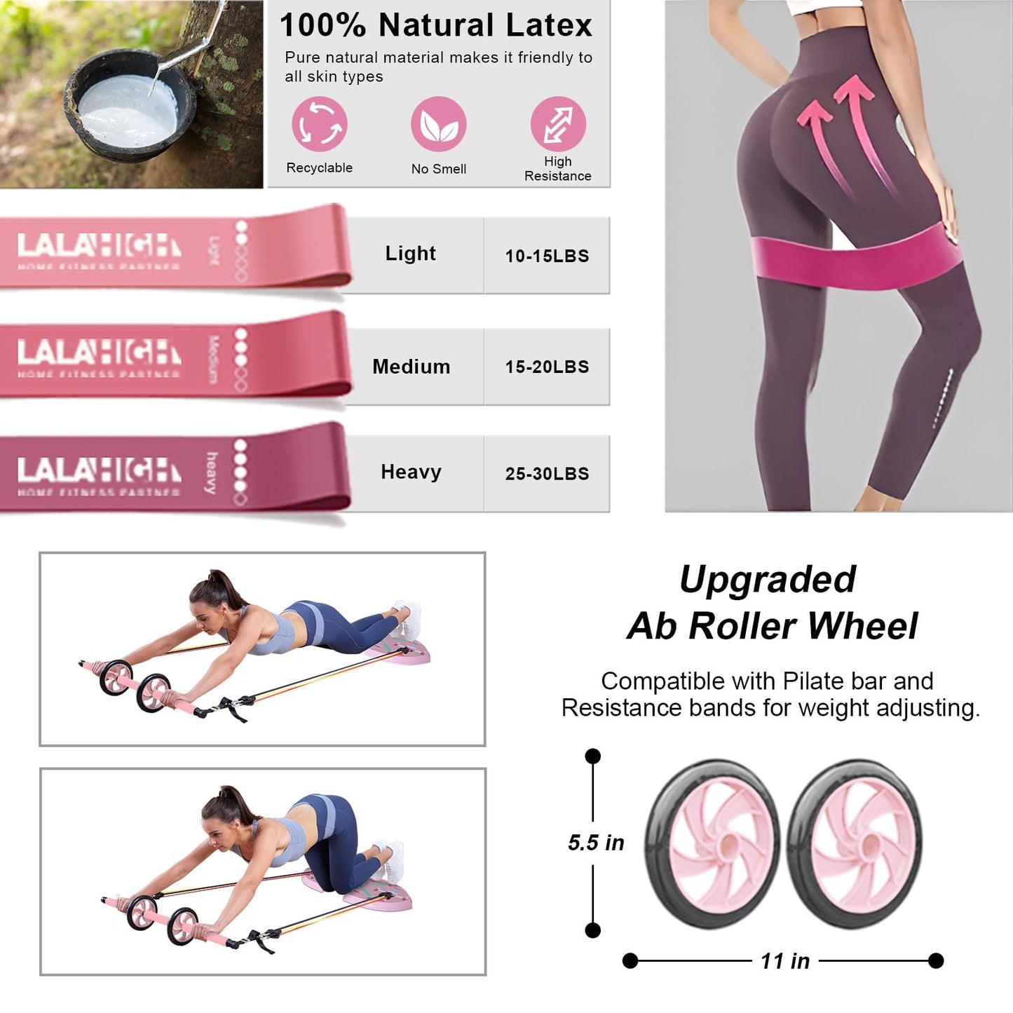 LALAHIGH Portable Home Gym System for Men and Women:Push Up Board, Pilates Bar & 20 Fitness Accessories with Resistance Bands and Ab Roller Wheel-Professional Strength Training Exercise