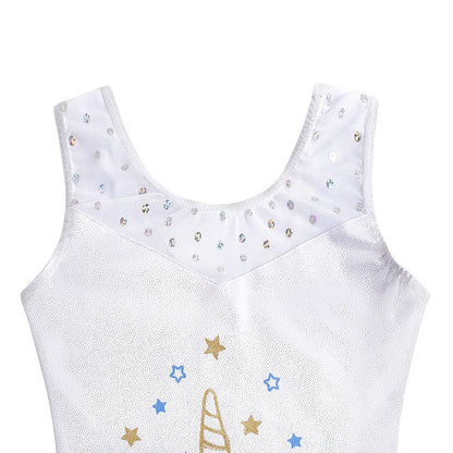 Belovance Leotards for Girls Gymnastics Unicorn Athletic Dance Wear Shiny Rainbow Blue Hotpink (White Blue, 6-7 Years)