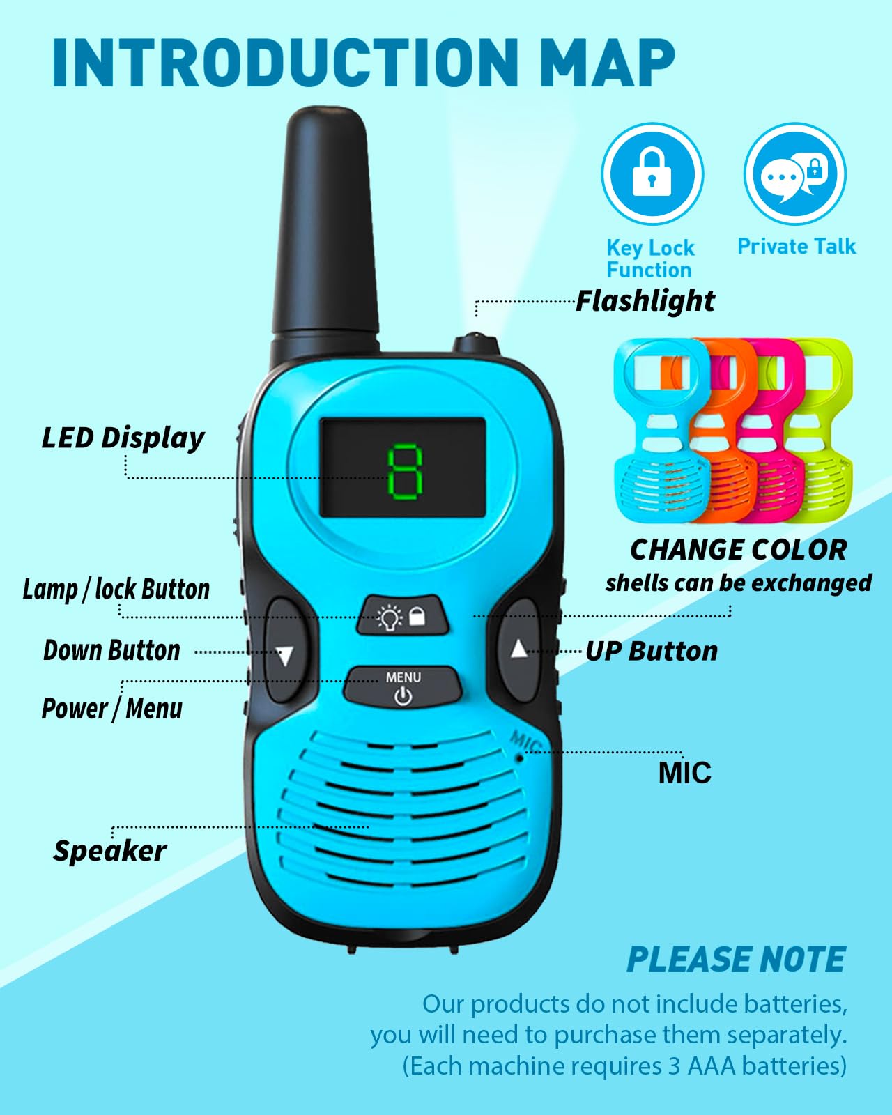 Walkie Talkies for Kids Long Range - 4 Pack Kid Walkie Talkies with Replaceable Shell Backlit LCD Flashlight 3 Miles Range - Gifts and Toys for 5-7 Year Old Boys and Girls