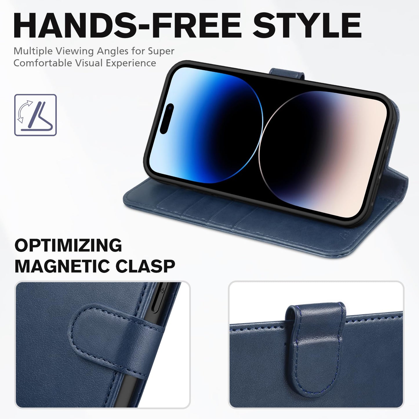 TUCCH Case for iPhone 14 Pro Max Case Wallet, [TPU Shockproof Inner Shell], PU Leather [RFID Blocking] 4 Card Holder Magnetic Stand Protective Cover Compatible with iPhone 14 Pro Max 6.7", Dark Blue