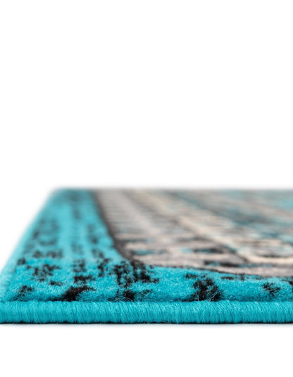 Unique Loom Taftan Collection Border Geometric Tribal Inspired Design Area Rug (5' 0 x 8' 0 Rectangular, Turquoise/ Gray)