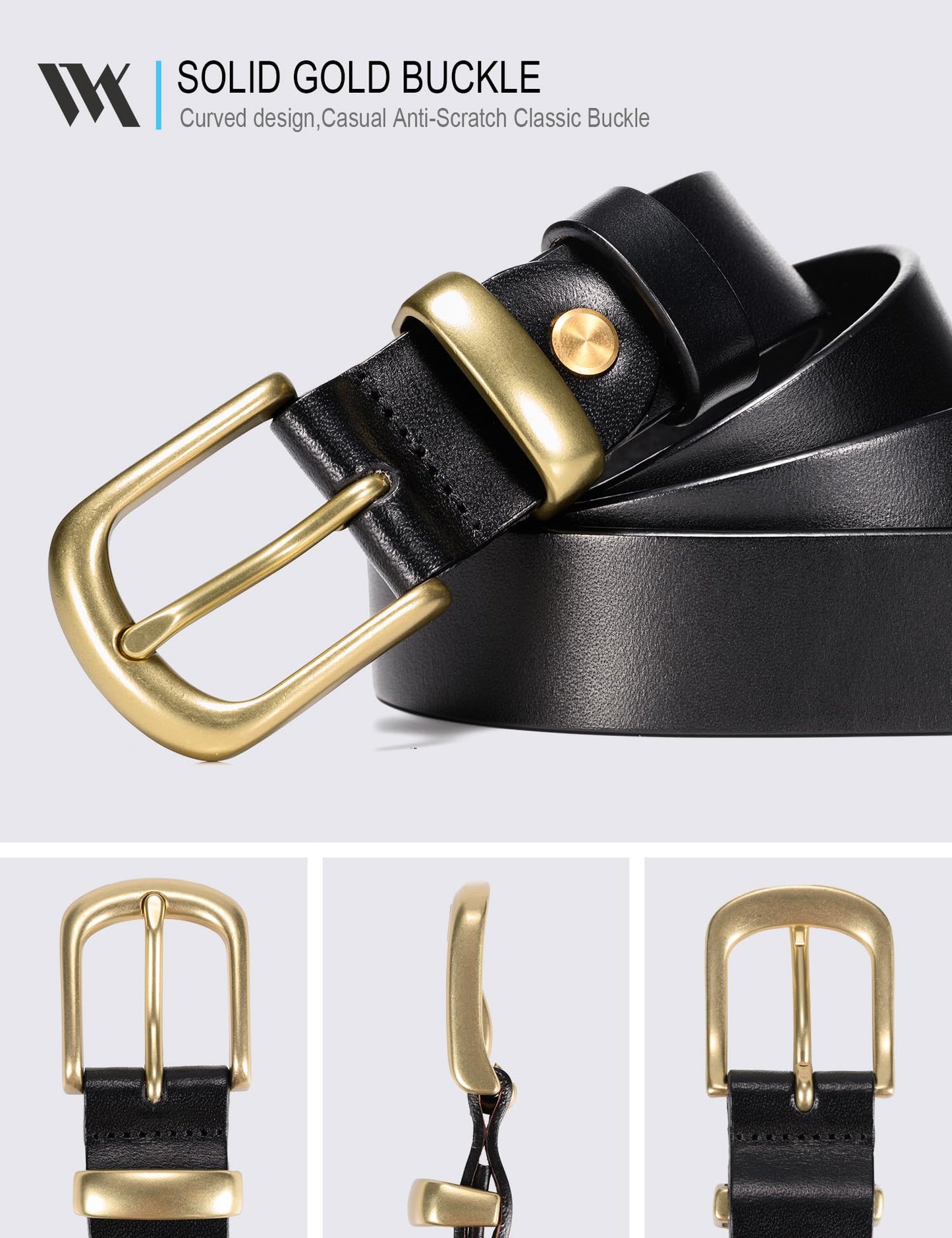 WOLFANT Womens Belts for Jeans in Gift Box,1.1" Ladies Belt with Gold Buckle,100% Italian Full Grain Real Solid Leather