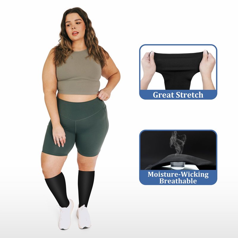 CHARKING Plus Size Compression Socks for Women & Men - Circulation Support 3 Pairs Wide Calf 15-20 mmHg (Black, X-Large)