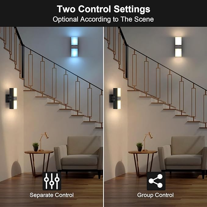XMCOSY+ Outdoor Wall Light, 1400LM Smart RGBCW Outdoor Wall Sconce Lights, Adjustable Dual-Head LED Porch Light, WiFi APP Control, Alexa Compatible, IP65 Waterproof Outside Lights for House, 2 Pack