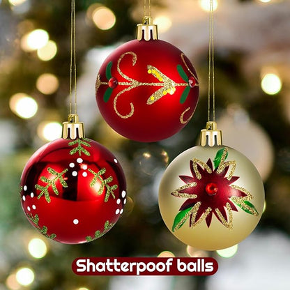 16PCS Christmas Ball Ornaments Set Xmas Tree Decoration Balls 2024 Shatterproof Hanging Colored for Party Wedding Home Party Outdoor Indoor Red & Golden