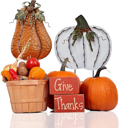 Metal Pumpkin Stakes Yard Signs Fall Decor Decorative Garden Stake Lawn Pumpkins Ornaments Outdoor Autumn Decoration for Harvest Halloween Thanksgiving (17.5" H White)