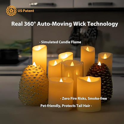 Flameless Candles Last 1300+ Hours Real Wax Flame Effect Auto-Moving 3D Wick, LED Pillar Candles with Timers Battery Operated - Ivory 5"