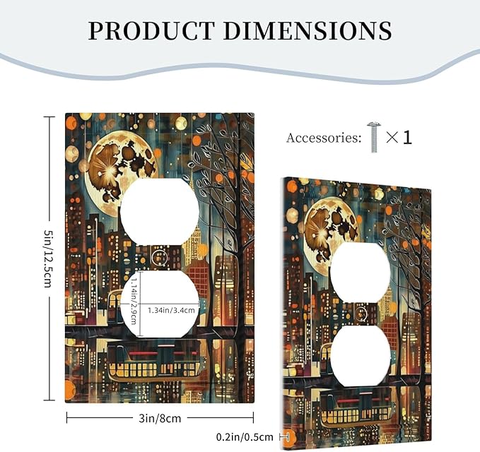 City Light Moon Bus Abstract Art Light Switch Cover 1 Gang Outlet Plate Single Duplex Wall Plate Covers Decorative Switchplate Covers Electrical Faceplate for Home Decor
