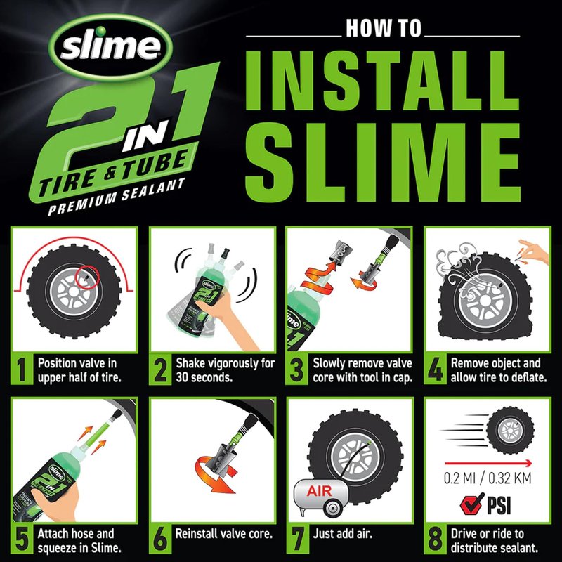 Slime 10193 Tire and Tube Sealant Puncture Repair Sealant, 2-in-1, Premium, Prevent and Repair, Suitable for Non-Highway Tires and Tubes, Non-Toxic, Eco-Friendly, 16oz Bottle