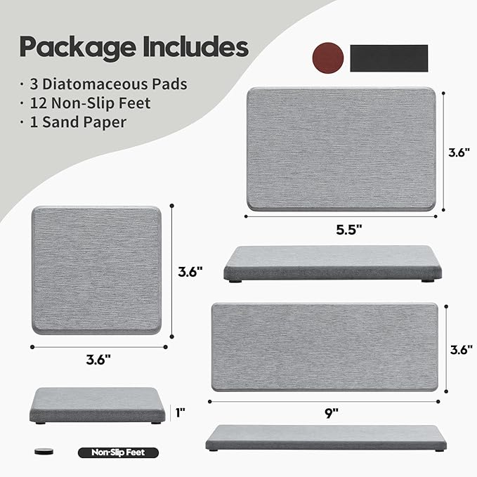 3PCS Bathroom Sink Vanity Trays, Quick Stone Drying Mat Dish Soap Dispenser