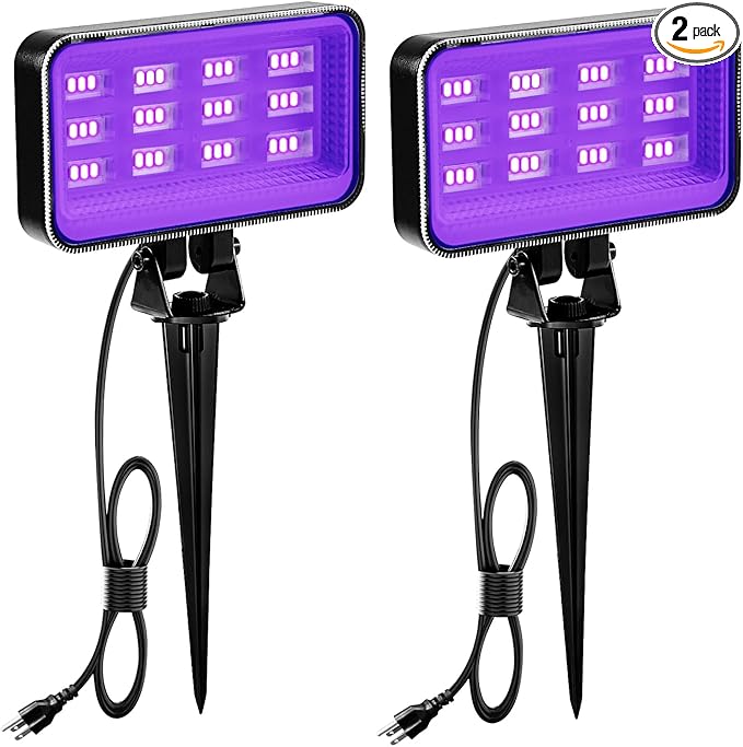 30W Halloween Black Light Spotlight Outdoor High Power LED Outdoor Black Light Spot Lights IP66 Waterproof Blacklight Spotlight 395nm Blacklight Spot Lights with Plug for Glow Party (2 Pack)