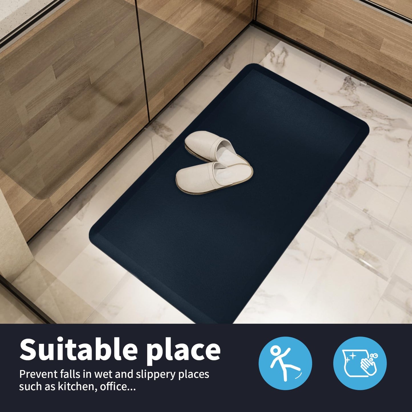 Art3d Anti Fatigue Mat - 1/2 Inch Cushioned Kitchen Mats - Comfort & Non Slip Cushion for Standing Desk, Office or Garage Floor (17.3"x28", Majolica Blue)