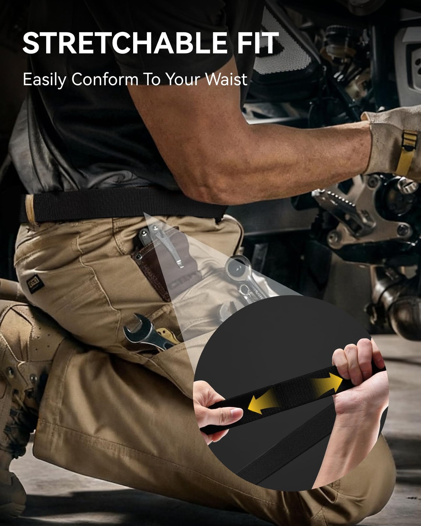 CHAOREN Stretch Tactical Belt Men - 1.5" Nylon Work Belt for Military EDC - Quick Release for Utility EMT Hiking