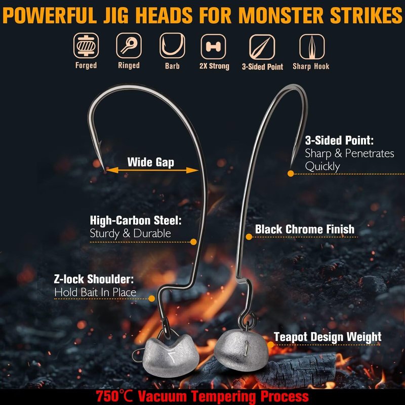 Dovesun Ned Rig Jig Heads Weedless Jig Head for Bass Fishing Swimbait Jig Head Shaky Ned Rig Hooks Saltwater Freshwater 1/8oz(3.5g)-Hook 2/0 * 15pcs