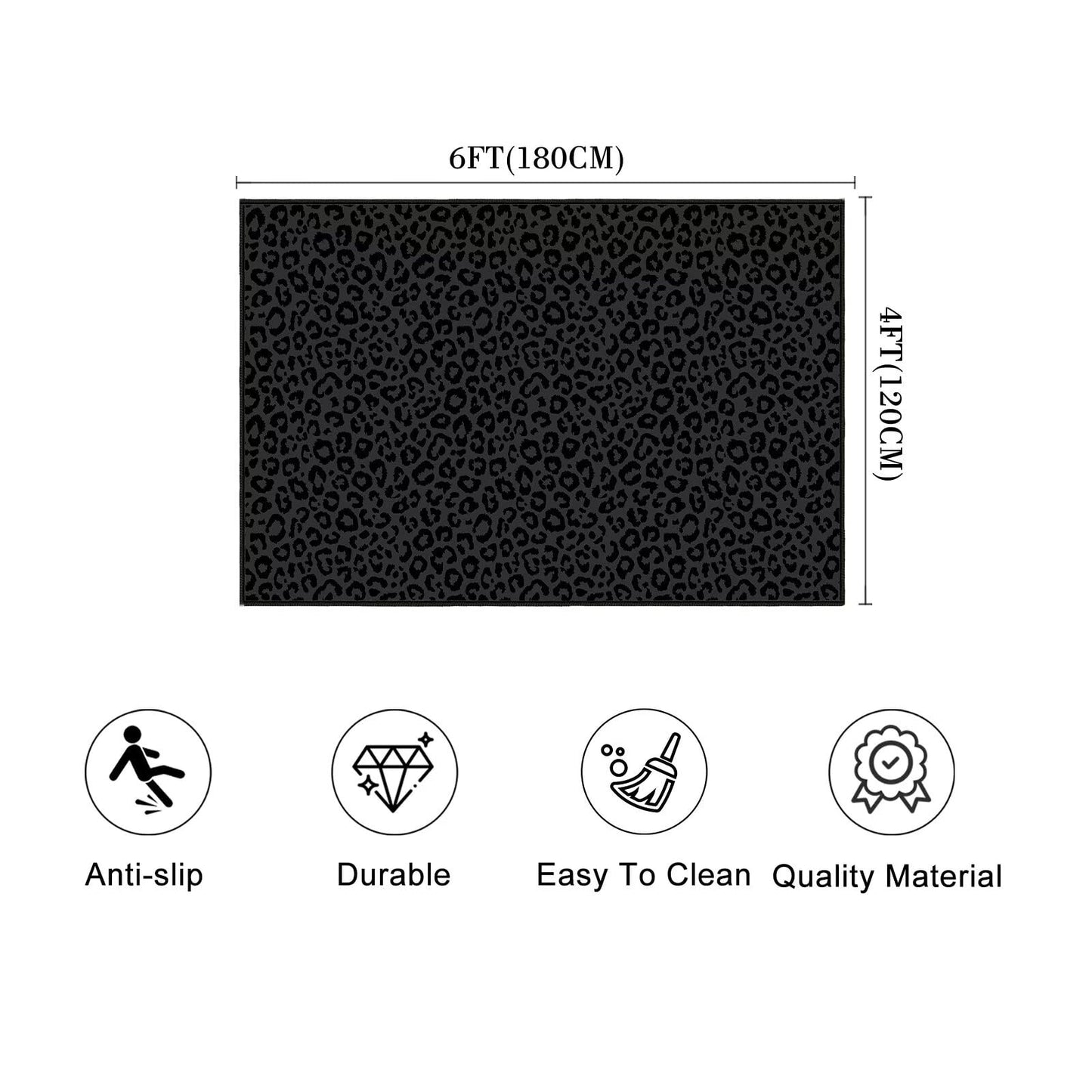 Leopard Area Rug 4x6,Cheetah Print Area Carpets for Living Room,Animal Print Hide,Ultra-Thin Washable Throw Floor Rugs Indoor Black Grey Non Slip Accent Floor Mats for Bedroom,Dining Room,Laundry Room