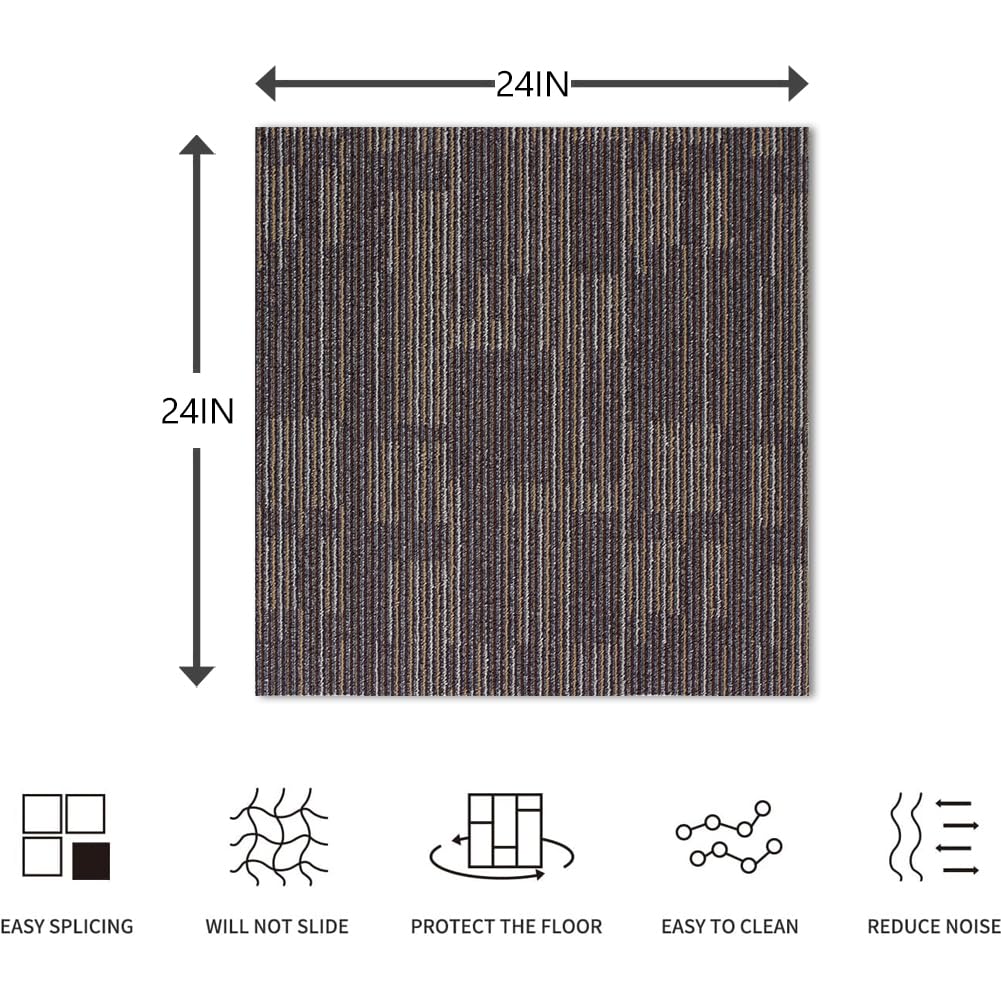 Petgrow Commercial Carpet Tiles, 24" x 24" Squares, 18 Tiles, 72 sq ft, Non-Slip Soft Floor Carpet for Office, Bedroom, Living Room,Easy DIY Installation with Flexlok Tabs (1 Box Sample,Brown)