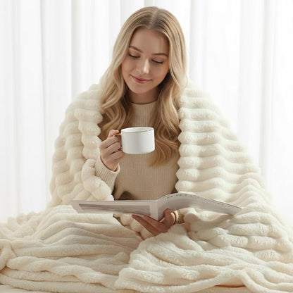 decorUhome Soft Fleece Cream White Blanket King Size for Bed, Cozy Fluffy Plush Flannel Large Striped Throws for Couch Sofa, Lightweight Decorative Fuzzy Blanket for Woman, 108x90 Inches