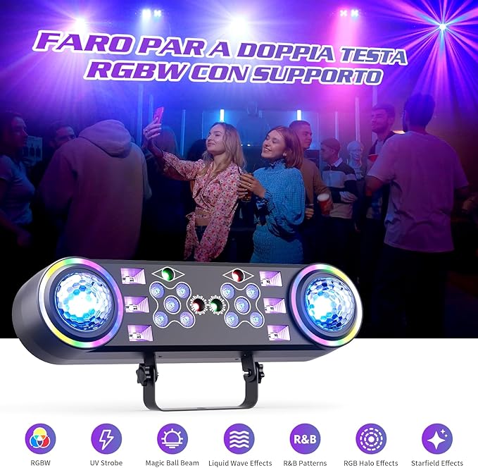 80W Dj Lights with Stand,7 in 1 Party Light Dj Disco Lights Sound Activated DMX Wireless Control with Rotating Ball,Strobe,UV,Colorful Effect for Stage KTV Band Wedding with Carry Bag (Black, 2)