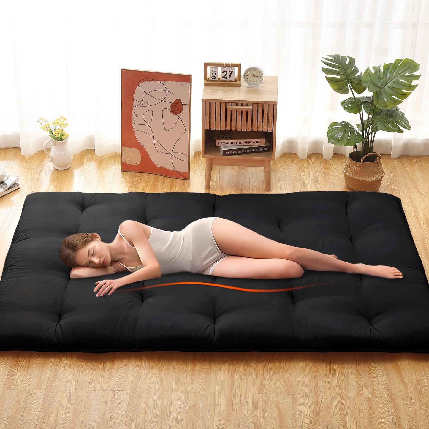 GarveeHome Japanese Floor Mattress, Futon Mattress Full Size 54 in x 80 in, Roll Up Mattress for Floor Tatami Mat, Sleeping Mat Camping Mattress Pad for Dormitory Guest Room, Black