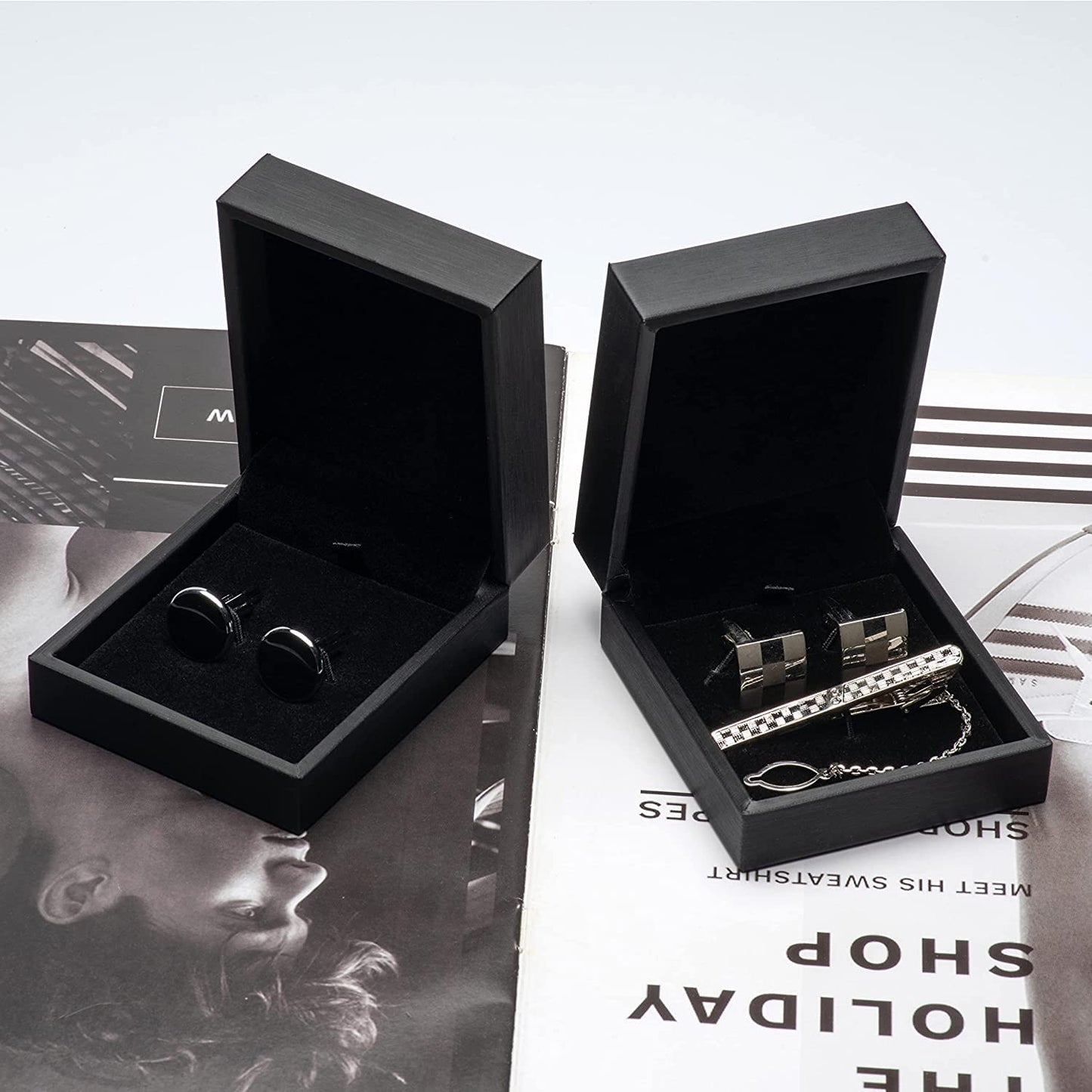 Giftop PU Leather Small Cufflink Box Jewelry Display Case (Black Pack of 3)