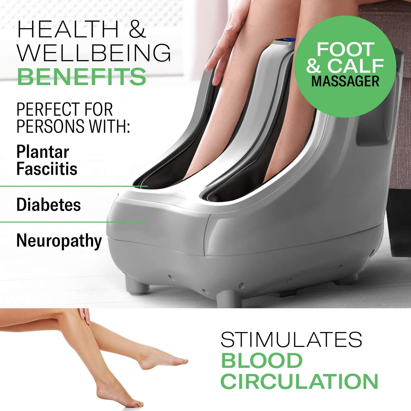KoolerThings Shiatsu Heated Foot and Cal Massager Machine to Relieve Sore Feet, Ankles, Calfs and Legs, Deep Kneading Therapy, Relaxation Vibration and Rolling & Stimulates Blood Circulation