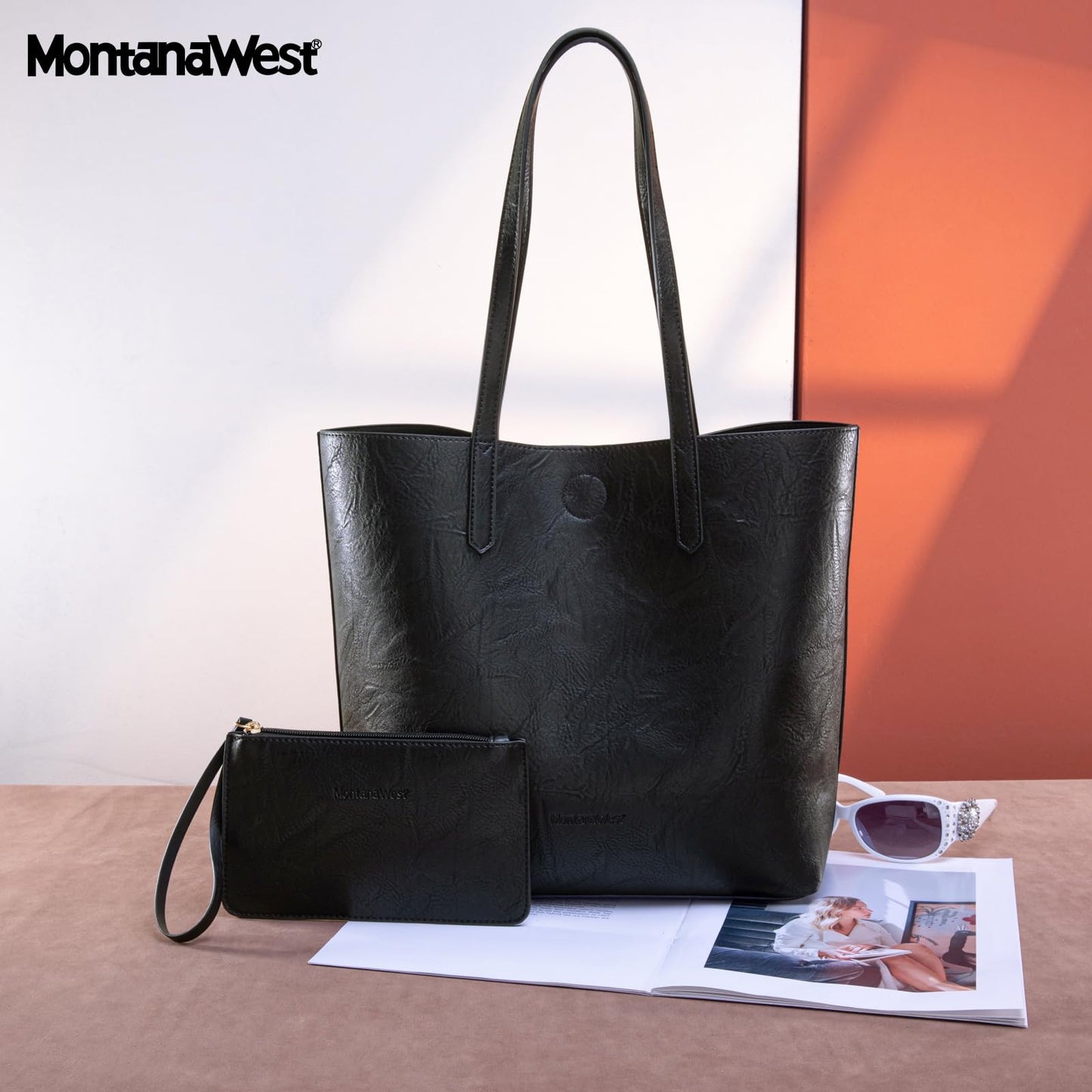 Montana West Tote Bag for Women Soft Hobo Purse Vegan Leather Work Shoulder Top Handle Handbag MWC-376BK
