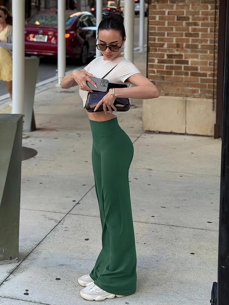 YEOREO Workout Leggings Womens No Front Seam Straight Leggings 35" High Waist Buttery Eddiy Gym Yoga Pants Dark Green XL
