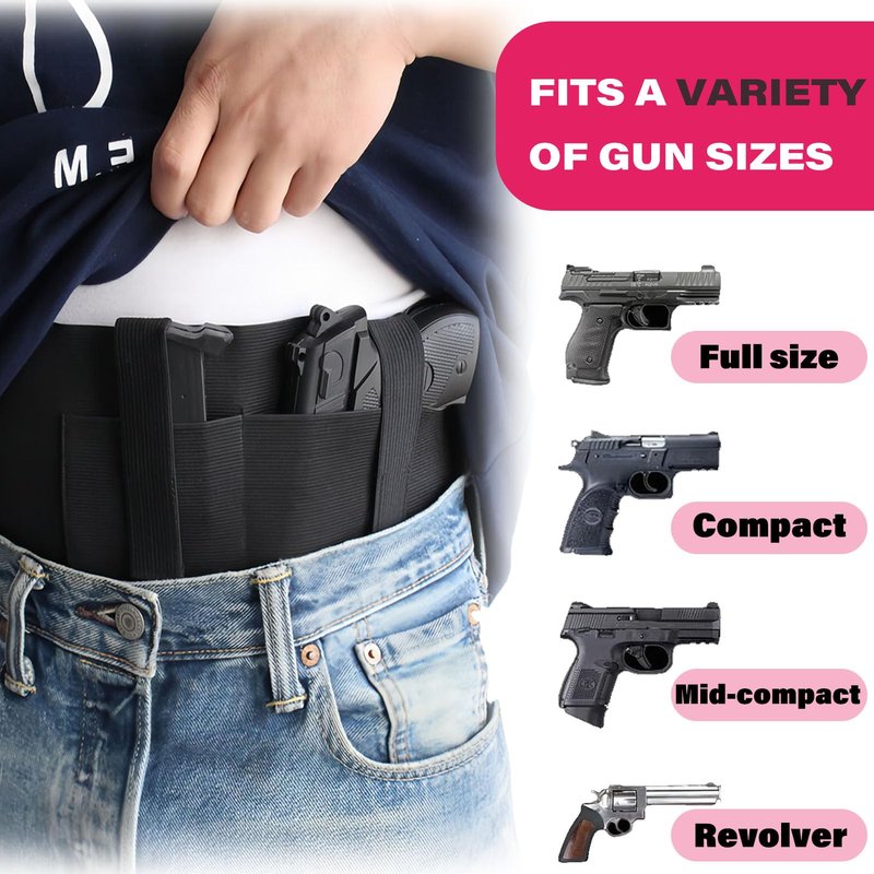 Belly Band Holster for Men & Women, Concealed Carry Gun Holster, Ambidextrous Design, Fits Glock 19 17 42 43 43x, Taurus, Ruger LCP, S&W M&P Shield for Most Handguns