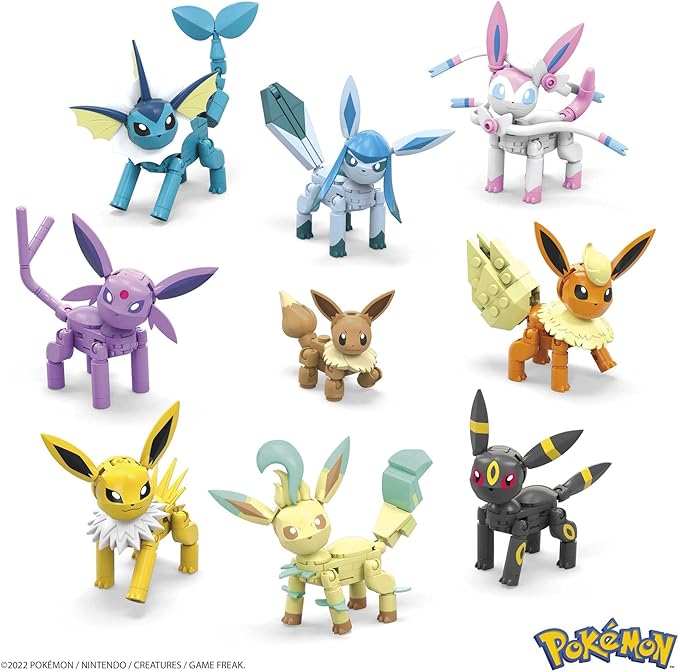 MEGA Pokémon Building Toys Set Every Eevee Evolution with 470 Pieces 9 Poseable Characters for Kids