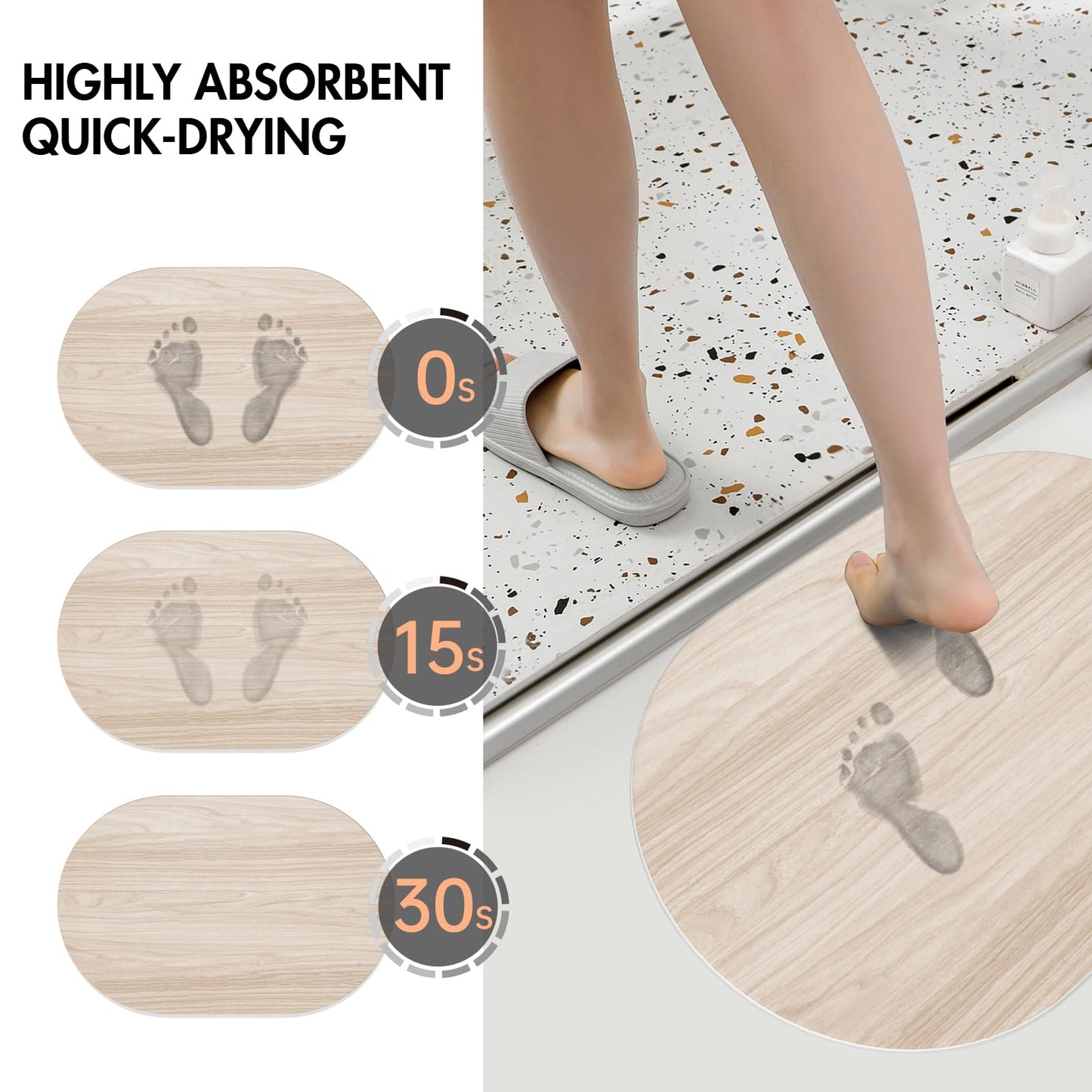 NAVKONY Stone Bath Mat for Bathroom|Diatomaceous Earth Bath Mat|Quick Dry Water Absorbing Bath Stone Mat Large|Non-Slip Bathroom Shower Rug|Easy to Clean (24×16'', Wood Grain, Oval)