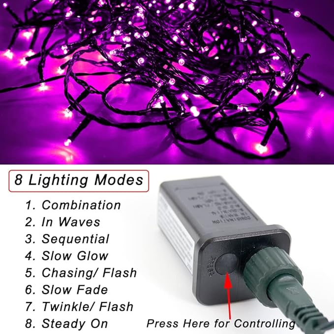 Purple Halloween Lights, 200 LED 66 ft Outdoor Halloween String Lights, 8 Modes Waterproof Decorative LED Purple Fairy Lights for Home Yard Patio Wedding Room Party Decoration