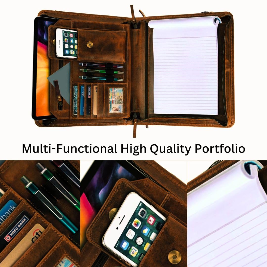 Jajmo Legacy Top Grain Leather Portfolio - Professional Business Padfolio & Document Organizer with Writing Pad for Men & Women