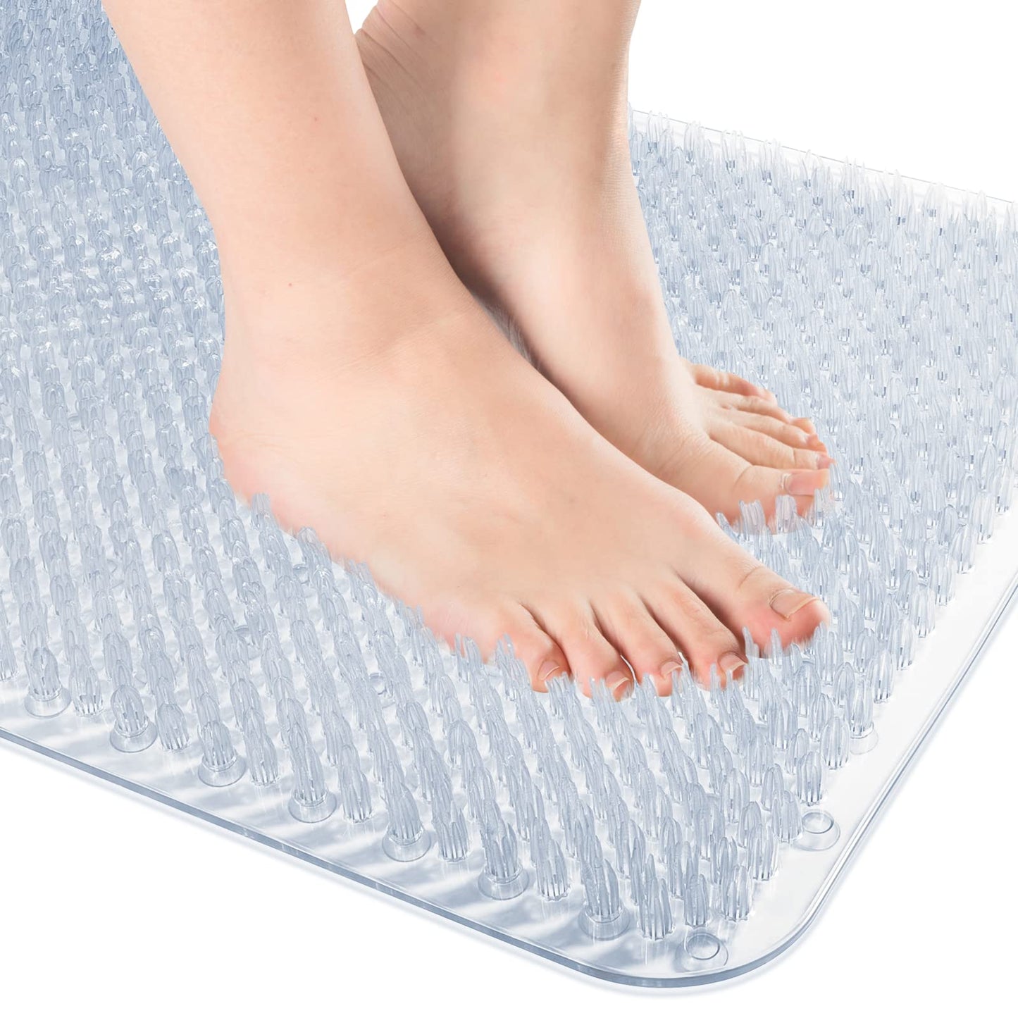 OTHWAY Non Slip Grassy Bathtub Mat : 25.6X13.4 inches Sturdy But Soft Bath Mat_Quick Drain Shower Floor Mat with Soft Bristles for Scrubbing Feet (Clear)