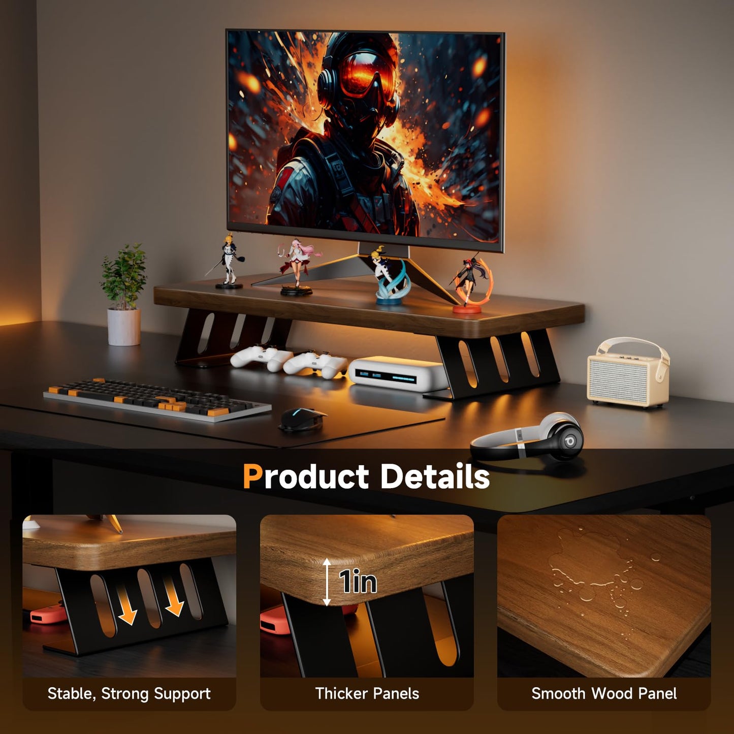 NestNeat Monitor Stand - 24 Inch Wood Monitor Stand Riser, 220 Pounds Load Capacity Desk Monitor Riser for Laptop/PC/Printer, Desktop Stands Organizer for Home Office